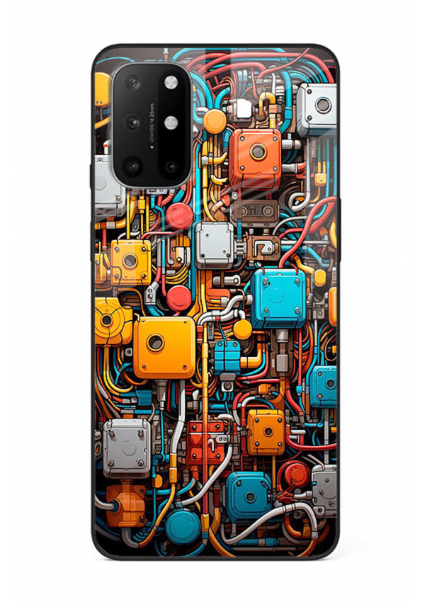 Dark futuristic circuit board design with glowing elements for OnePlus 8T Back Cover