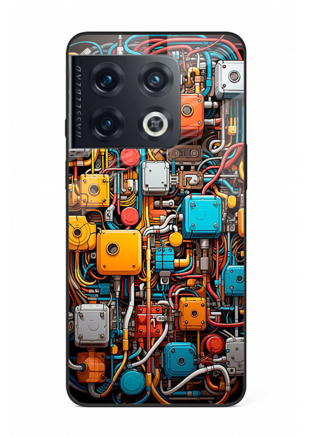 Dark futuristic circuit board design with glowing elements for OnePlus 10 Pro Back Cover