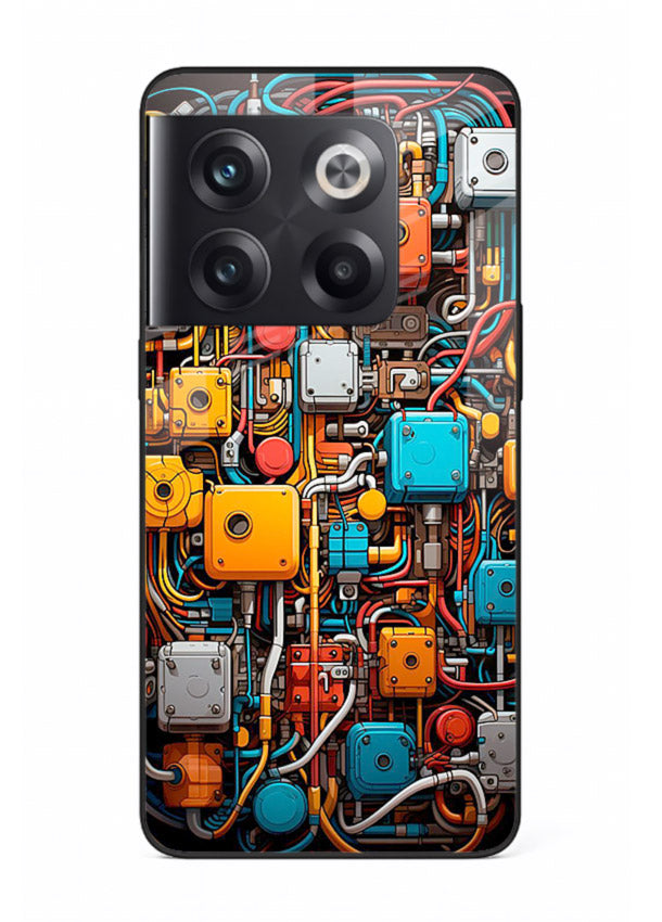 Dark futuristic circuit board design with glowing elements for OnePlus 10T Back Cover