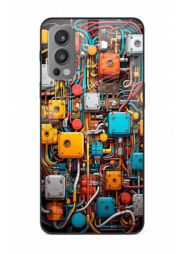 Dark futuristic circuit board design with glowing elements for OnePlus Nord 2 Back Cover