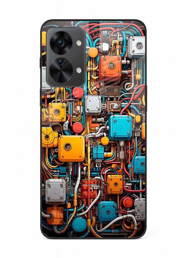 Dark futuristic circuit board design with glowing elements for OnePlus Nord 2T Back Cover