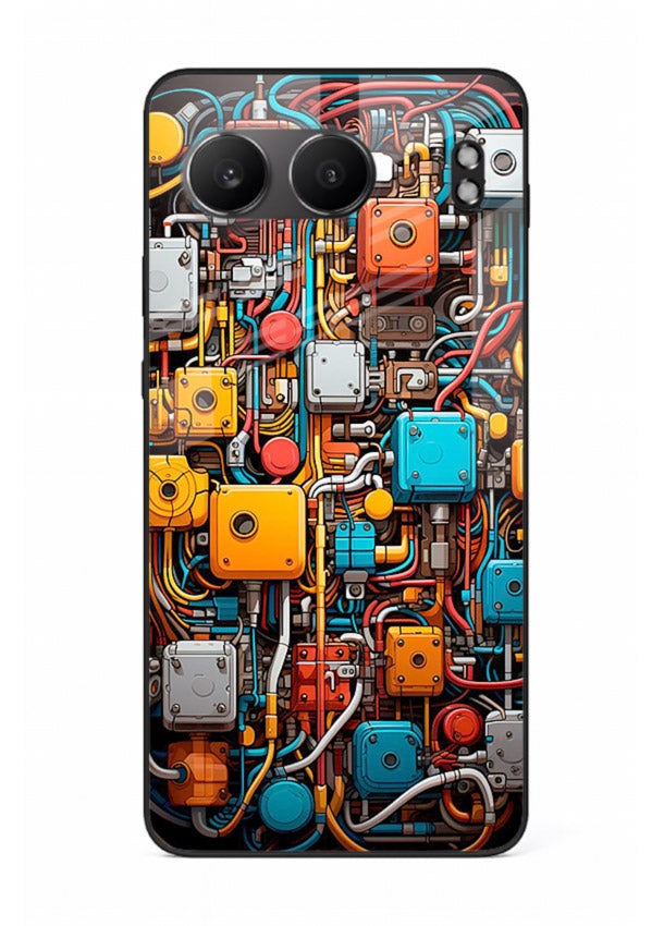 Dark futuristic circuit board design with glowing elements for OnePlus Nord 4 Back Cover