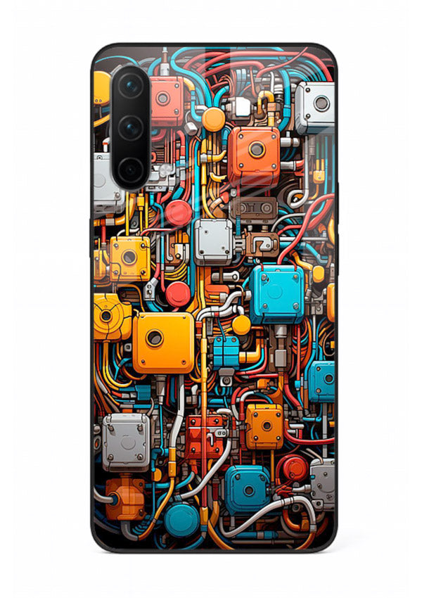 Dark futuristic circuit board design with glowing elements for OnePlus Nord CE 5G Back Cover