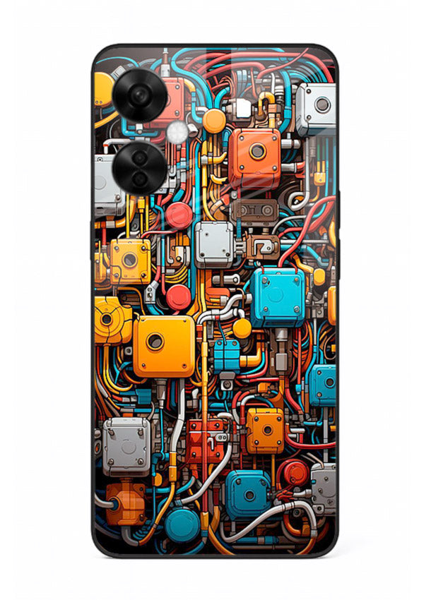 Dark futuristic circuit board design with glowing elements for OnePlus Nord CE3 Lite Back Cover