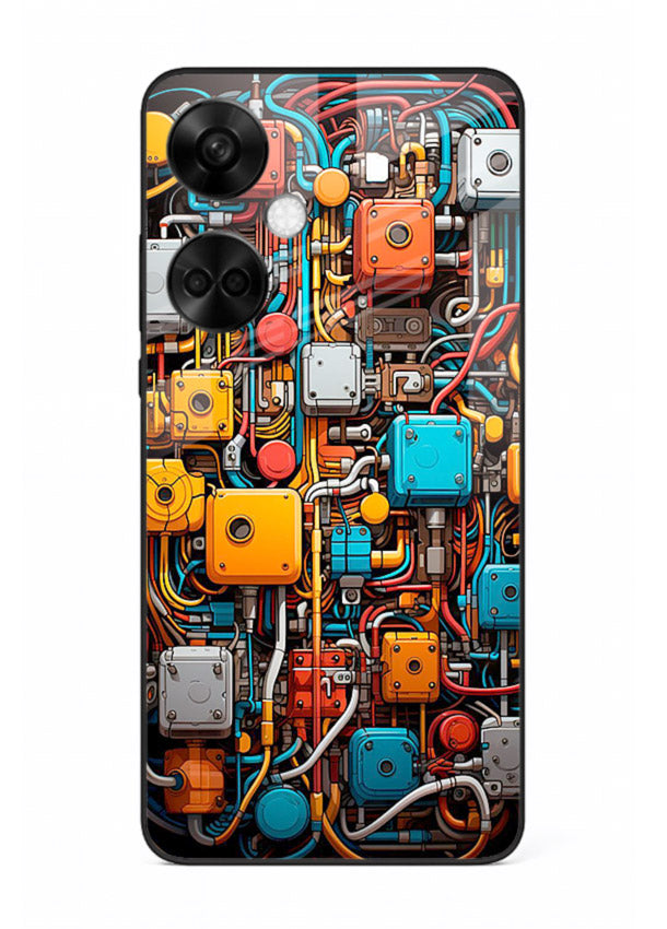 Dark futuristic circuit board design with glowing elements for OnePlus Nord CE3 Back Cover