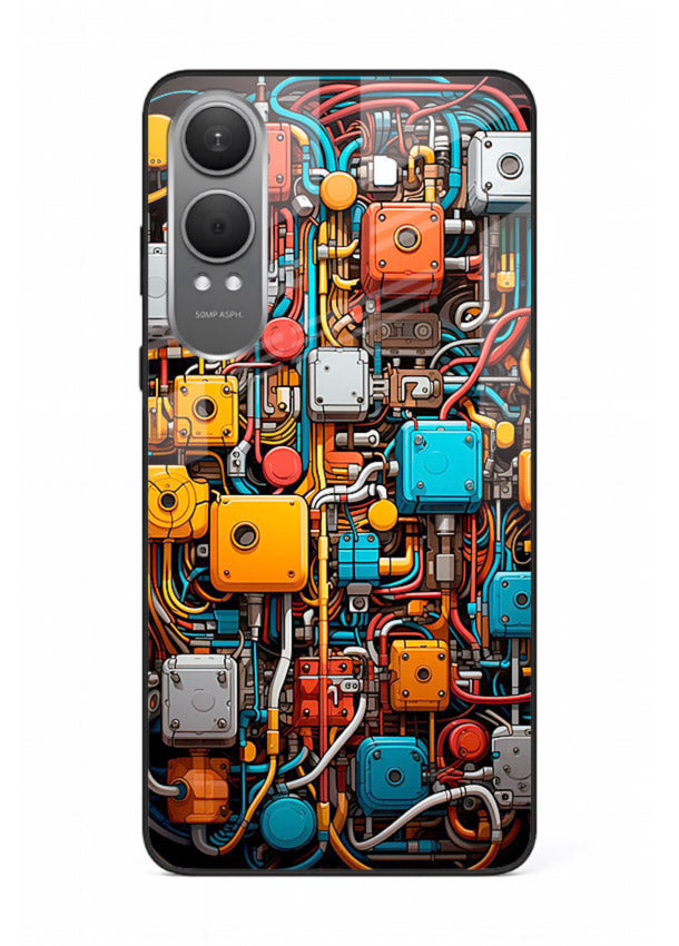Dark futuristic circuit board design with glowing elements for OnePlus Nord CE4 Lite Back Cover