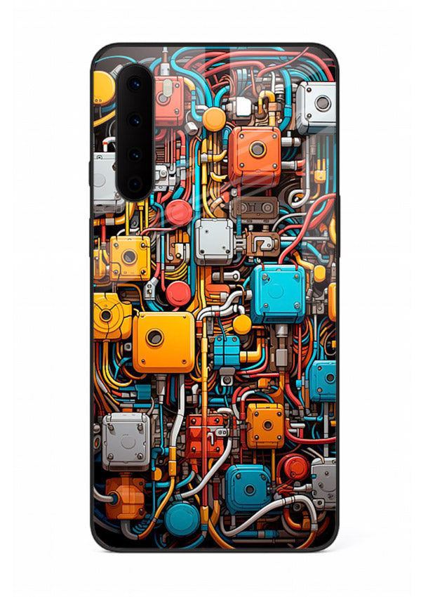 Dark futuristic circuit board design with glowing elements for OnePlus Nord Back Cover