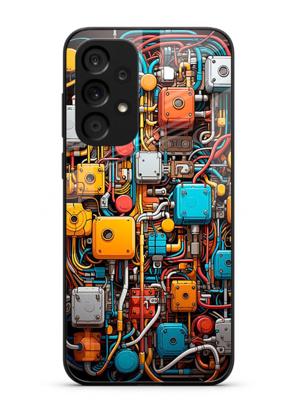 Dark futuristic circuit board design with glowing elements for Samsung A53 5G Back Cover
