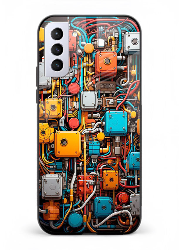 Dark futuristic circuit board design with glowing elements for Samsung S21 Plus Back Cover
