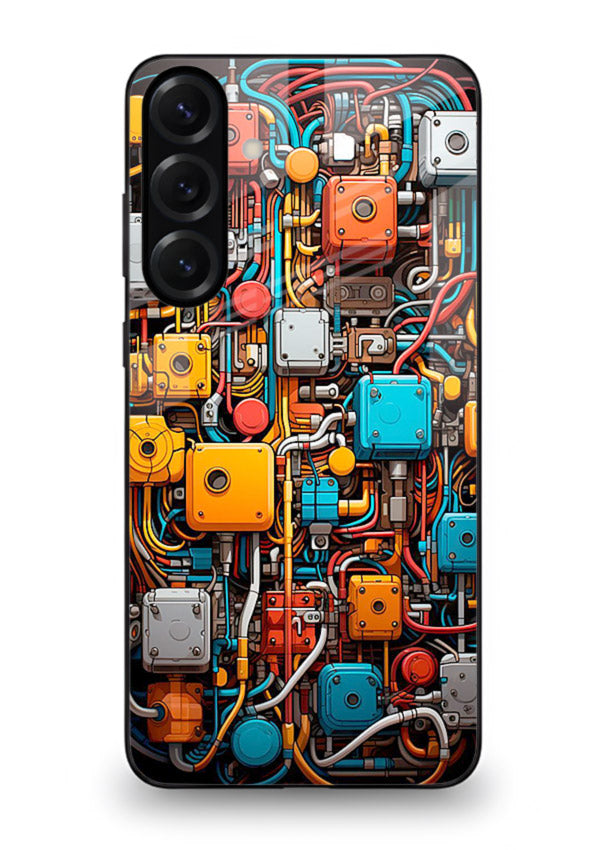Dark futuristic circuit board design with glowing elements for Samsung A56 5G Back Cover