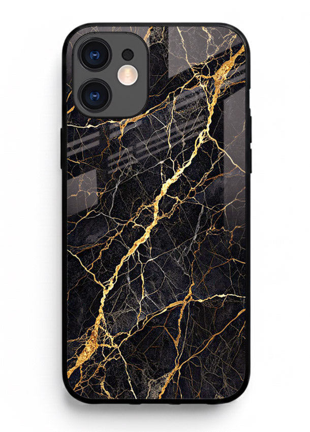 Emerald Gold River iphone 12 mini glass back cover with emerald marble and gold river veins