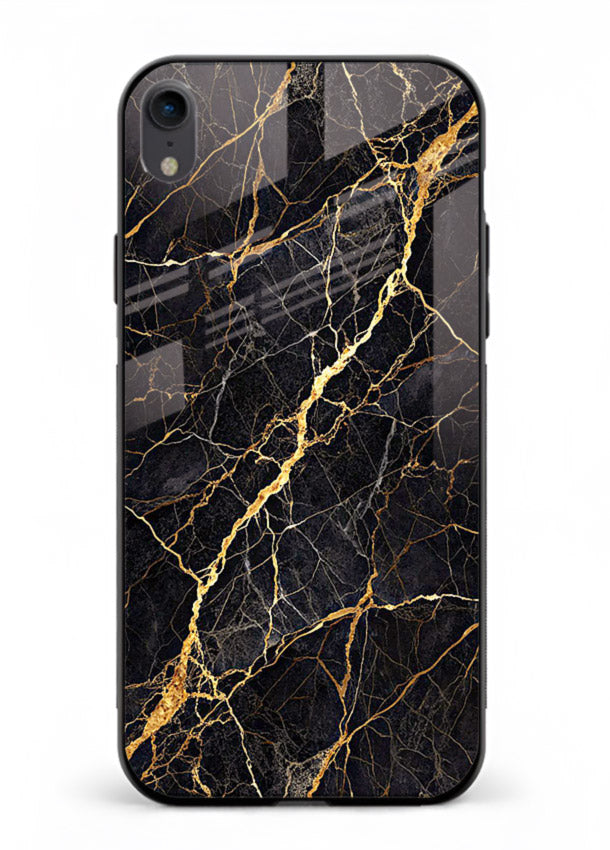Emerald Gold River iphone xr glass back cover with emerald marble and gold river veins