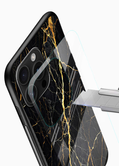 Emerald Gold River glossy vibrant premium glass back cover with emerald marble and gold river veins - Angle Blade