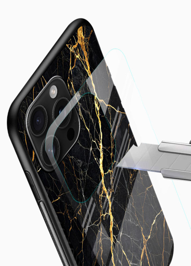 Emerald Gold River glossy vibrant premium glass back cover with emerald marble and gold river veins - Angle Blade