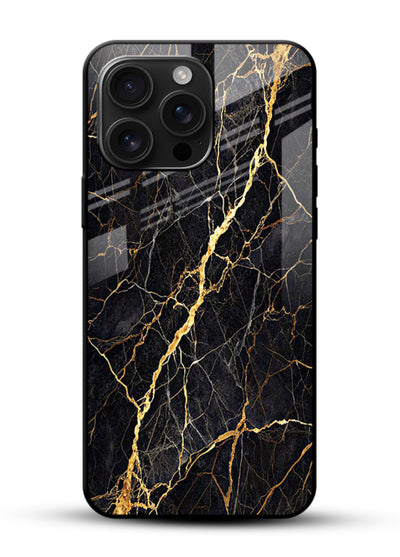 Emerald Gold River glossy vibrant premium glass back cover with emerald marble and gold river veins - Angle Front