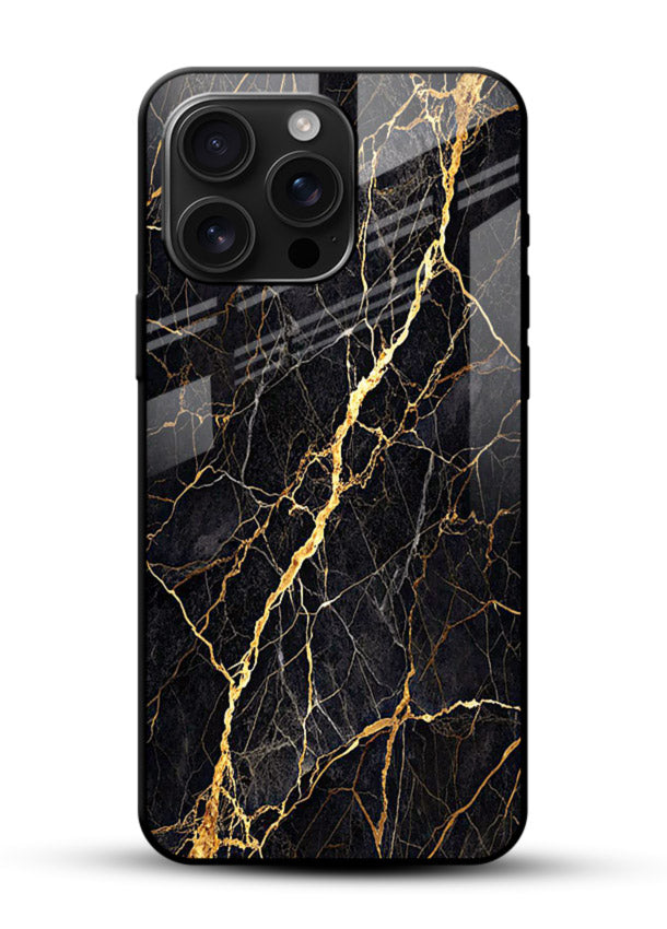 Emerald Gold River glossy vibrant premium glass back cover with emerald marble and gold river veins - Angle Front