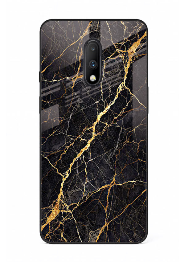 Emerald Gold River OnePlus 7 glass back cover with emerald marble and gold river veins