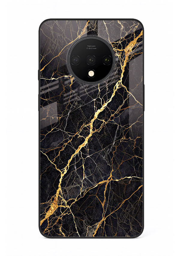 Emerald Gold River OnePlus 7T glass back cover with emerald marble and gold river veins