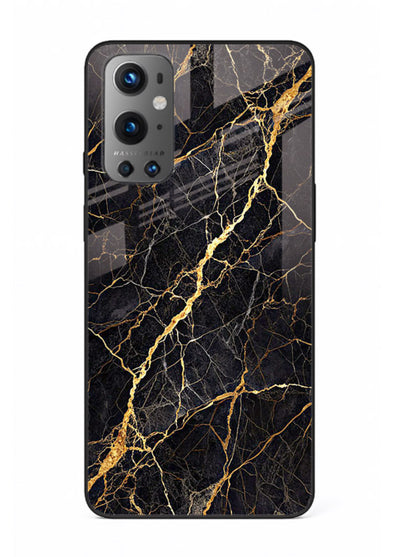 Emerald Gold River OnePlus 9 glass back cover with emerald marble and gold river veins