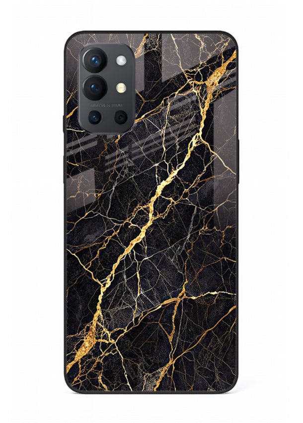 Emerald Gold River OnePlus 9R glass back cover with emerald marble and gold river veins