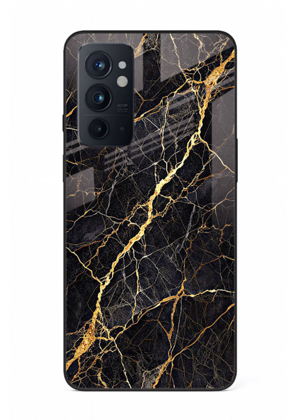 Emerald Gold River OnePlus 9RT glass back cover with emerald marble and gold river veins