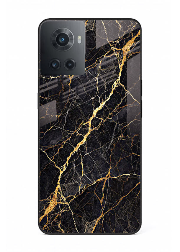 Emerald Gold River OnePlus 10R glass back cover with emerald marble and gold river veins