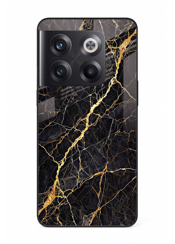 Emerald Gold River OnePlus 10T glass back cover with emerald marble and gold river veins