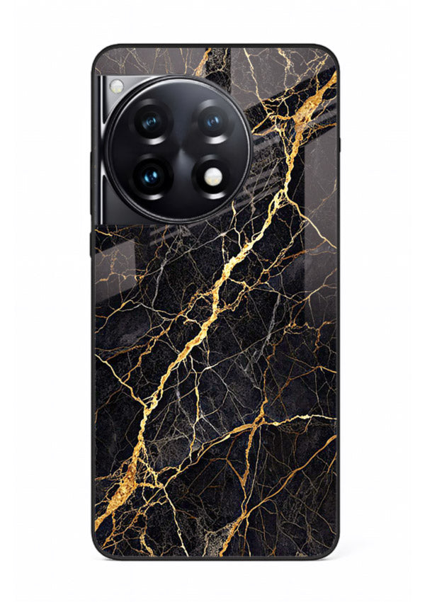 Emerald Gold River OnePlus 12R glass back cover with emerald marble and gold river veins