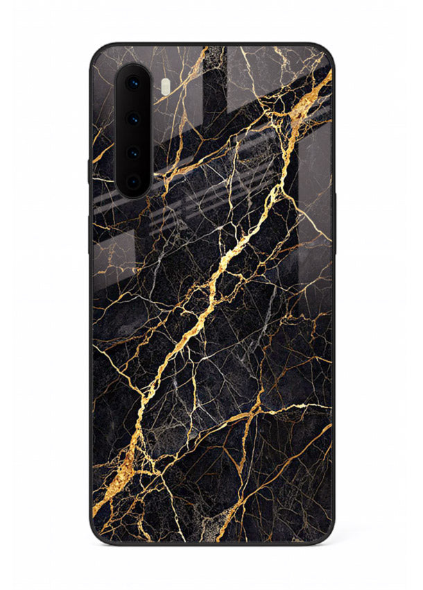 Emerald Gold River OnePlus Nord glass back cover with emerald marble and gold river veins
