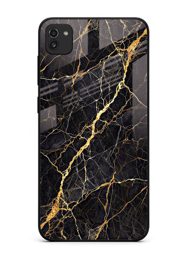 Emerald Gold River Samsung A03 glass back cover with emerald marble and gold river veins