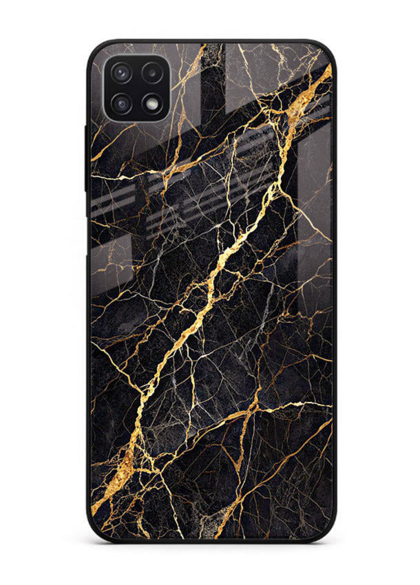 Emerald Gold River Samsung A22 5G glass back cover with emerald marble and gold river veins