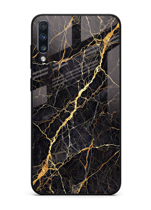Emerald Gold River Samsung A50 glass back cover with emerald marble and gold river veins