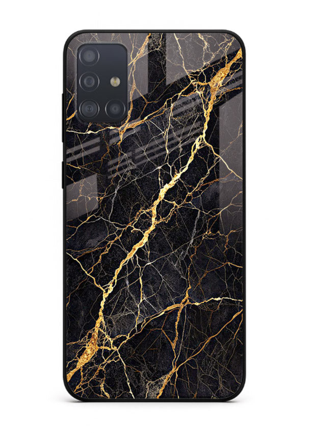 Emerald Gold River Samsung A71 glass back cover with emerald marble and gold river veins