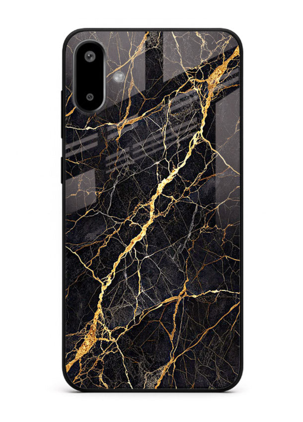 Emerald Gold River Samsung F06 5G glass back cover with emerald marble and gold river veins