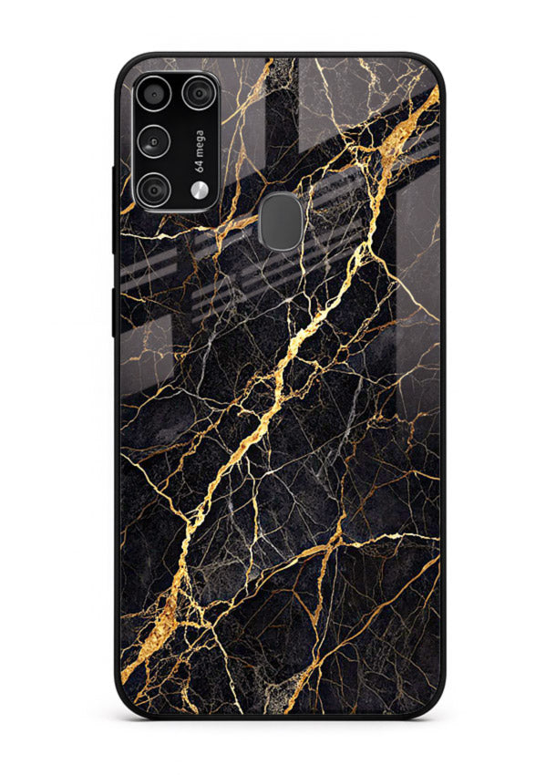 Emerald Gold River Samsung M31 Prime glass back cover with emerald marble and gold river veins