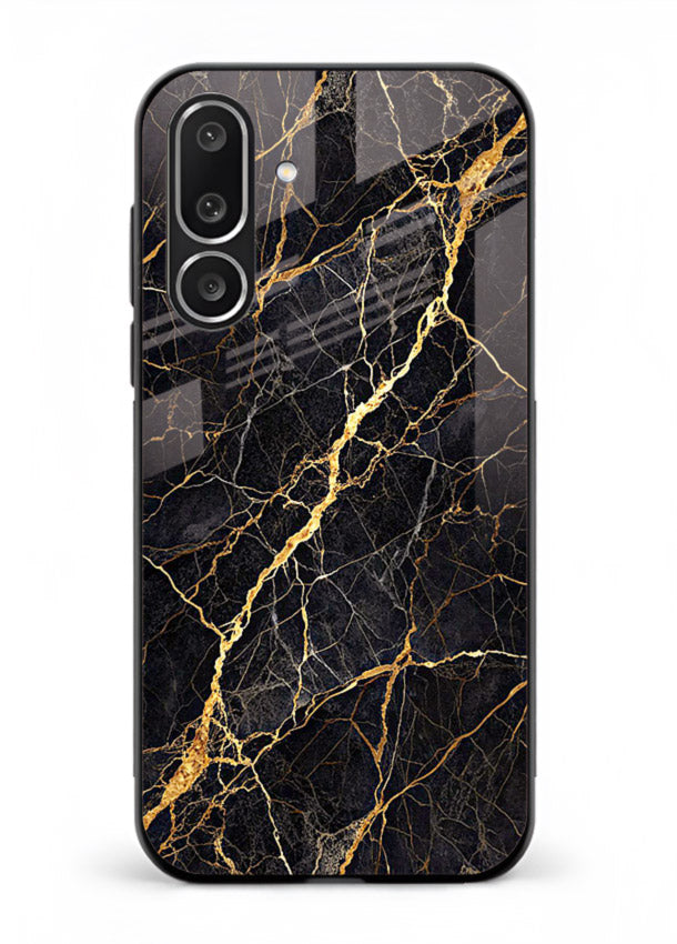 Emerald Gold River Samsung F56 5G glass back cover with emerald marble and gold river veins