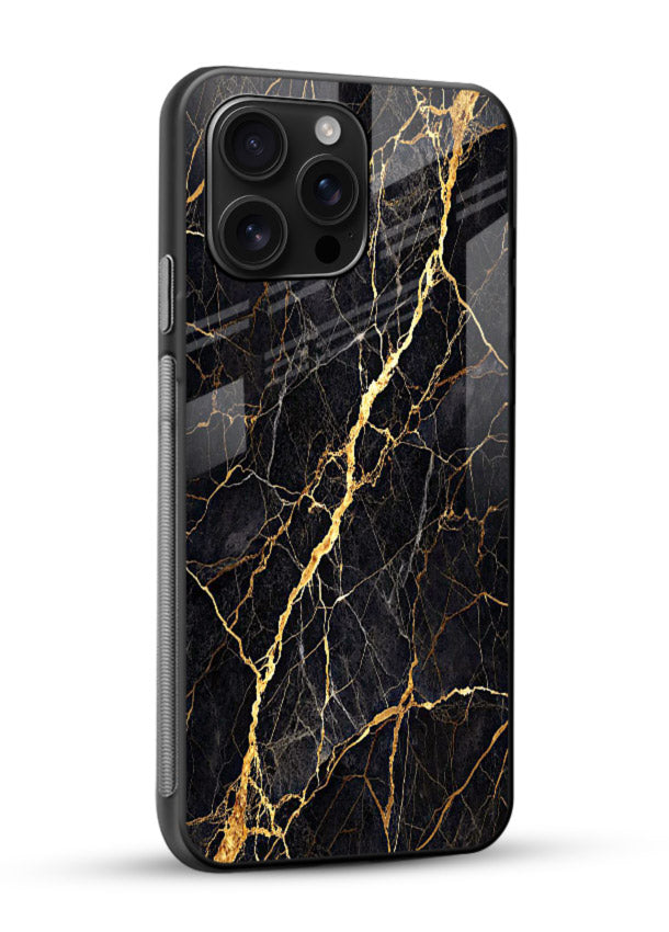 Emerald Gold River glossy vibrant premium glass back cover with emerald marble and gold river veins - Angle Side