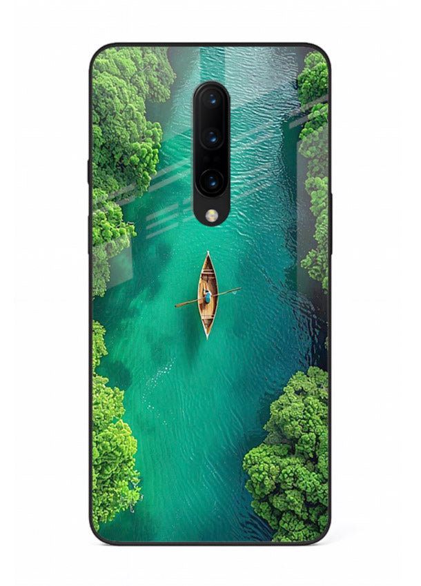 Emerald River Boat calm green river artwork OnePlus 7 Pro glass back cover