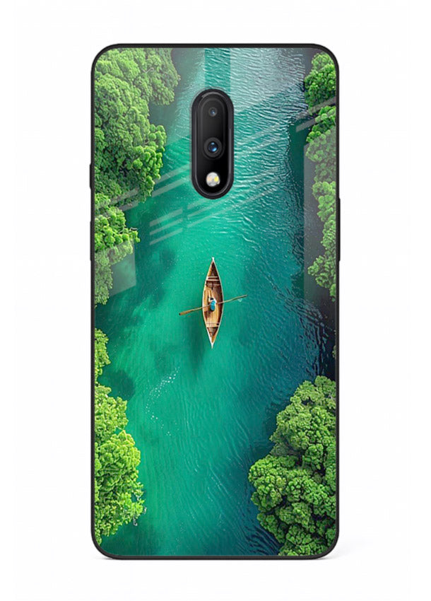 Emerald River Boat calm green river artwork OnePlus 7 glass back cover