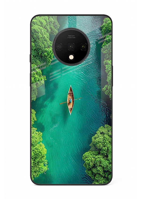 Emerald River Boat calm green river artwork OnePlus 7T glass back cover
