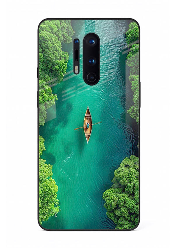 Emerald River Boat calm green river artwork OnePlus 8 Pro glass back cover