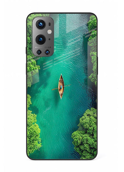 Emerald River Boat calm green river artwork OnePlus 9 glass back cover