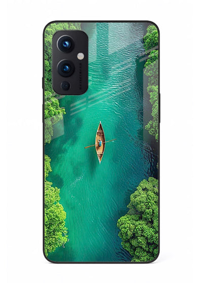 Emerald River Boat calm green river artwork OnePlus 9 Pro glass back cover