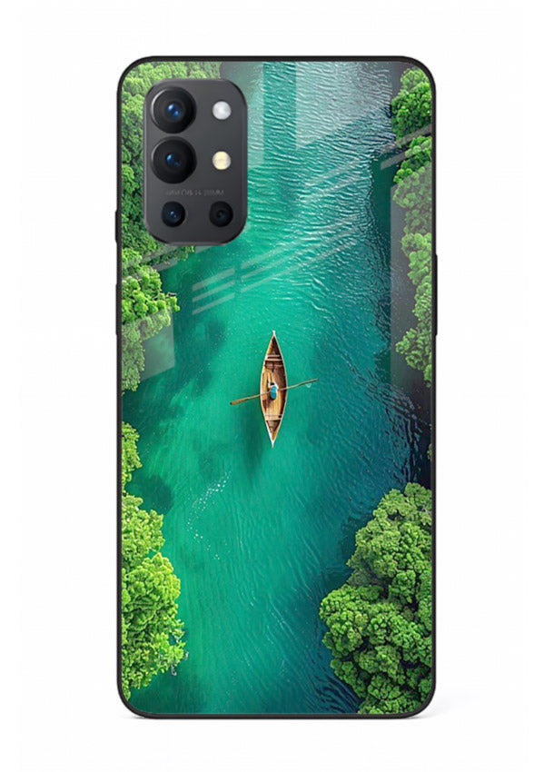 Emerald River Boat calm green river artwork OnePlus 9R glass back cover