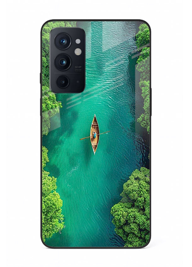 Emerald River Boat calm green river artwork OnePlus 9RT glass back cover