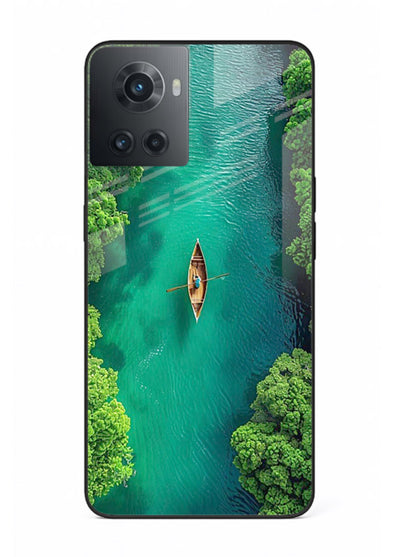 Emerald River Boat calm green river artwork OnePlus 10R glass back cover