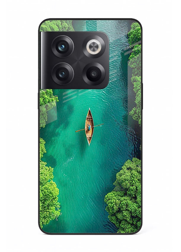 Emerald River Boat calm green river artwork OnePlus 10T glass back cover