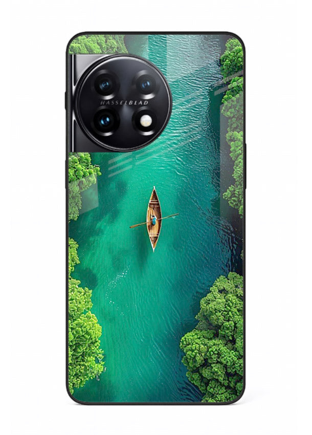 Emerald River Boat calm green river artwork OnePlus 11R glass back cover