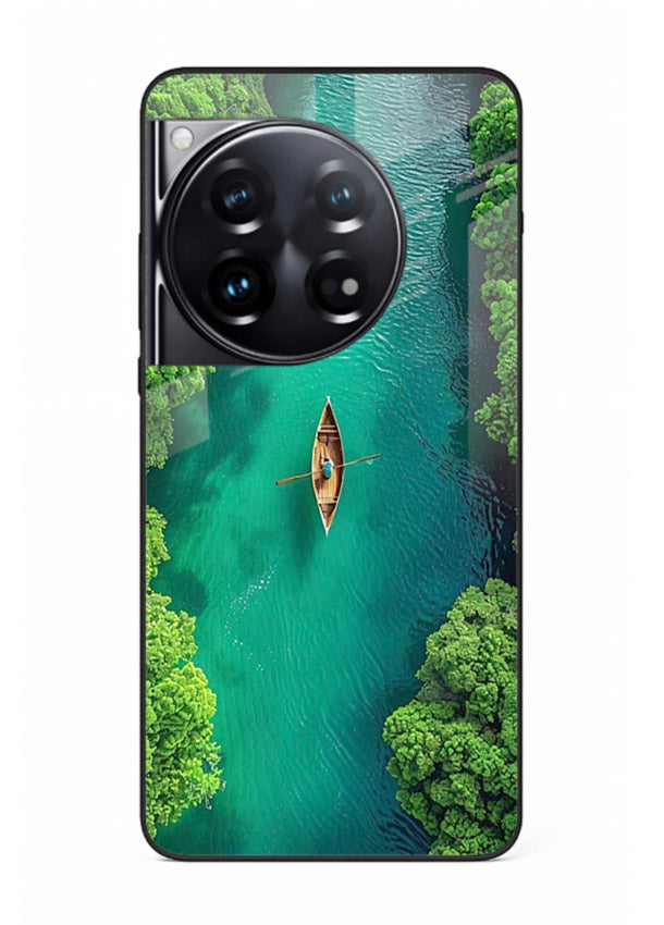 Emerald River Boat calm green river artwork OnePlus 12 glass back cover