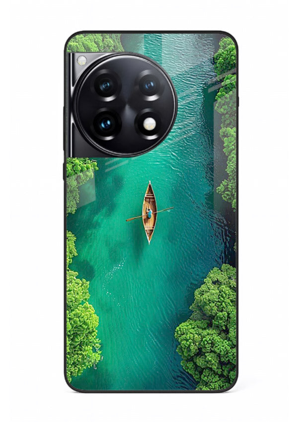 Emerald River Boat calm green river artwork OnePlus 12R glass back cover
